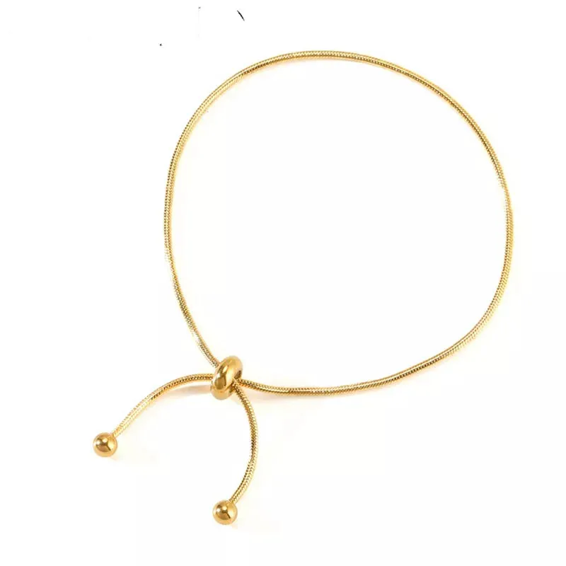 Titanium Steel Pull-out Adjustable Bracelet Gold Color Snake Chain Bangle for Women Girl Men Beads Jewelry