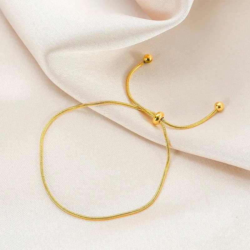 Titanium Steel Pull-out Adjustable Bracelet Gold Color Snake Chain Bangle for Women Girl Men Beads Jewelry