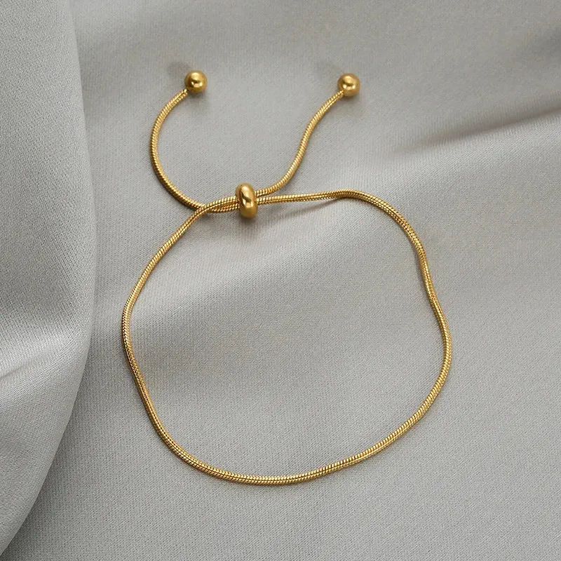 Titanium Steel Pull-out Adjustable Bracelet Gold Color Snake Chain Bangle for Women Girl Men Beads Jewelry