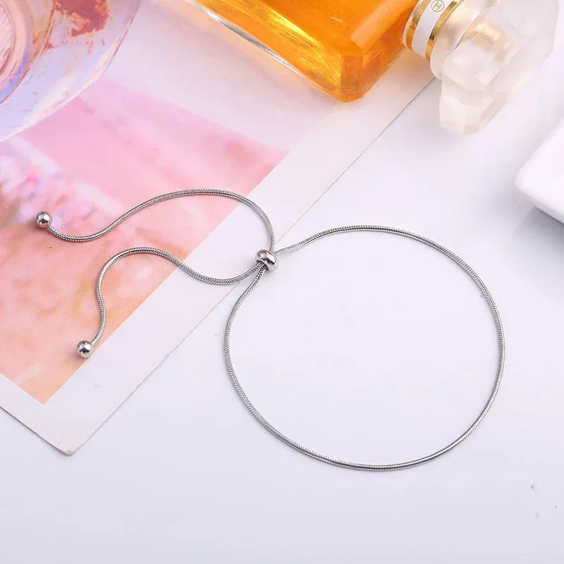 Titanium Steel Pull-out Adjustable Bracelet Gold Color Snake Chain Bangle for Women Girl Men Beads Jewelry