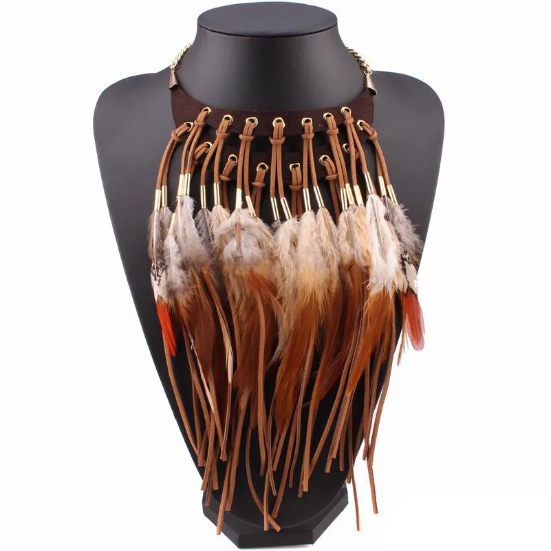 Tribal Feather Necklace Brown Or Black You Choose Vegan Leather Statement Choker Genuine Feathers Are A Symbol Of Freedom