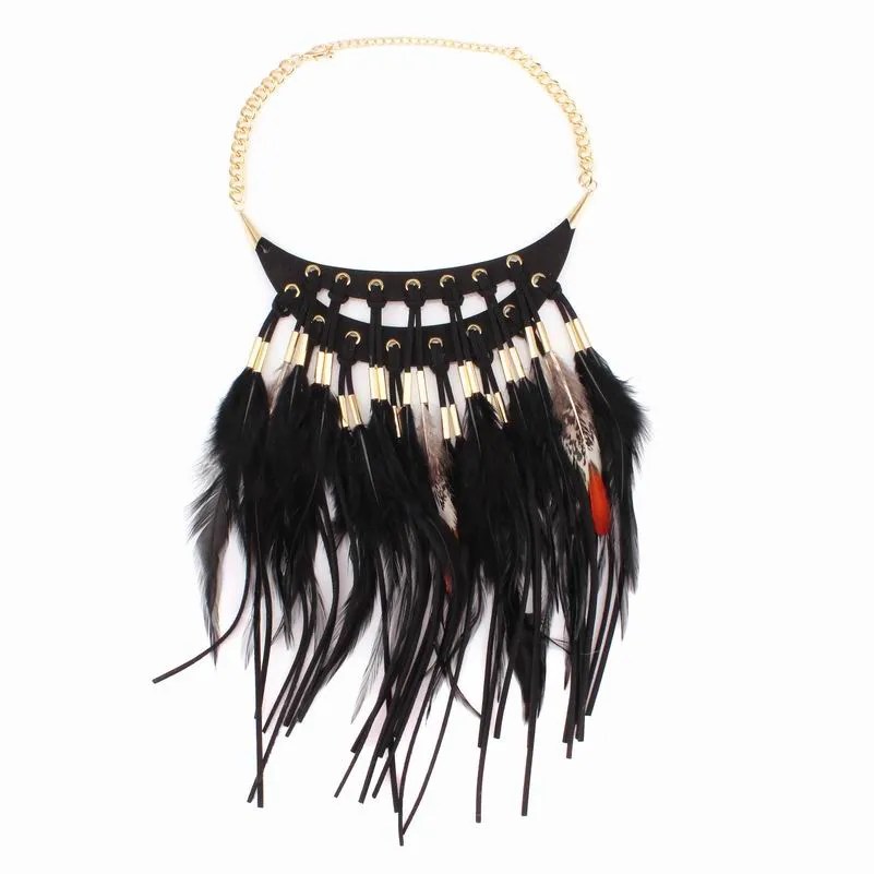 Tribal Feather Necklace Brown Or Black You Choose Vegan Leather Statement Choker Genuine Feathers Are A Symbol Of Freedom