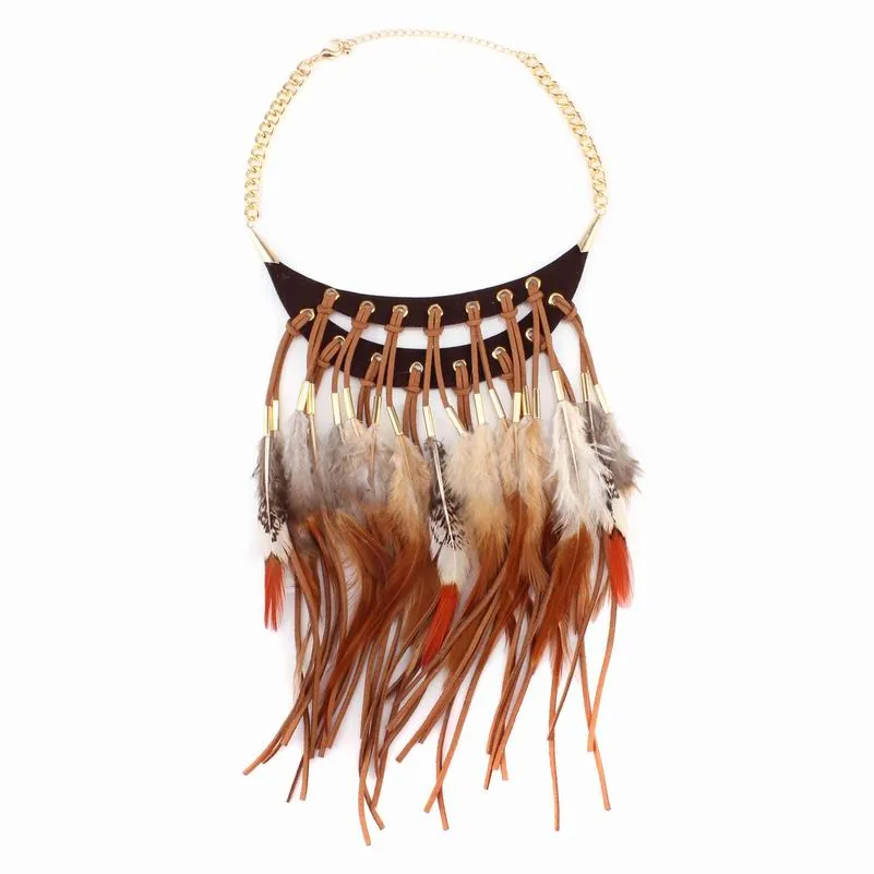 Tribal Feather Necklace Brown Or Black You Choose Vegan Leather Statement Choker Genuine Feathers Are A Symbol Of Freedom