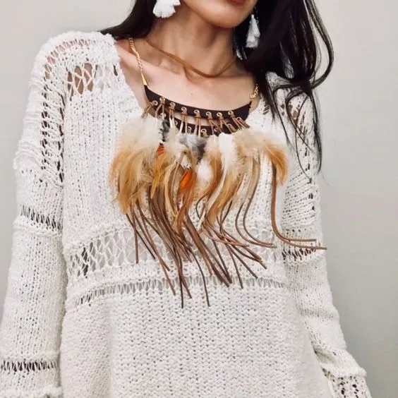 Tribal Feather Necklace Brown Or Black You Choose Vegan Leather Statement Choker Genuine Feathers Are A Symbol Of Freedom