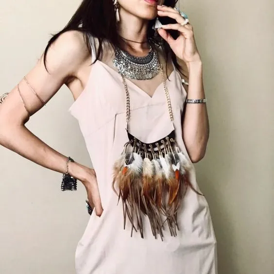 Tribal Feather Necklace Brown Or Black You Choose Vegan Leather Statement Choker Genuine Feathers Are A Symbol Of Freedom