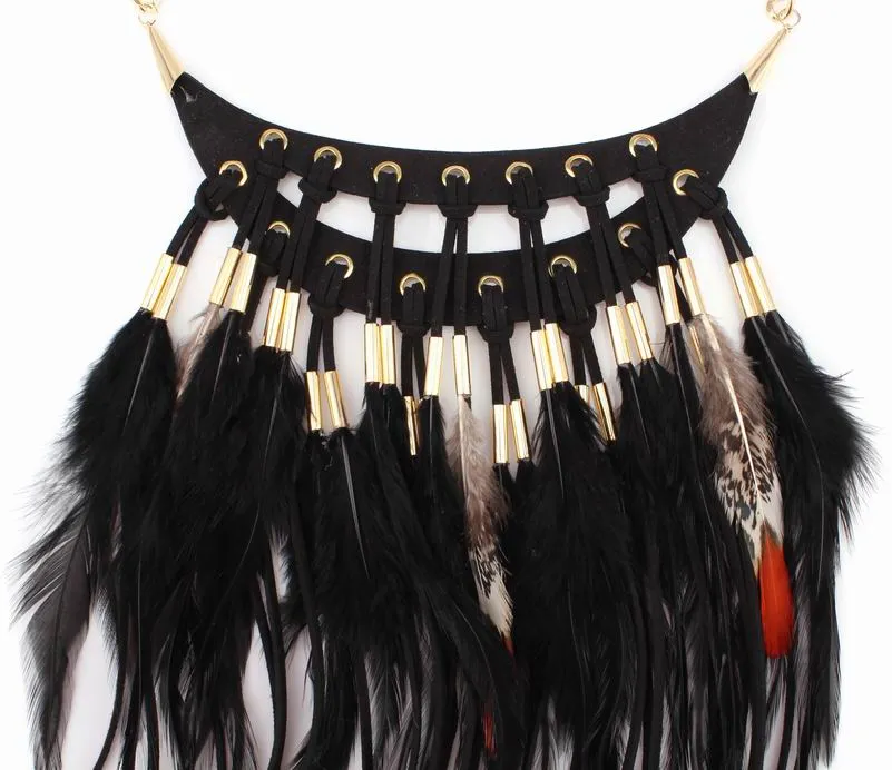 Tribal Feather Necklace Brown Or Black You Choose Vegan Leather Statement Choker Genuine Feathers Are A Symbol Of Freedom