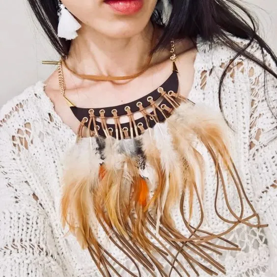 Tribal Feather Necklace Brown Or Black You Choose Vegan Leather Statement Choker Genuine Feathers Are A Symbol Of Freedom