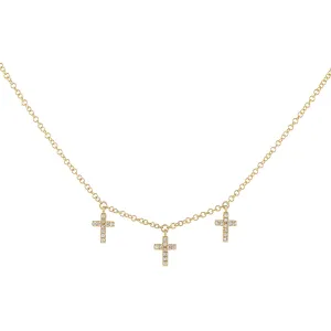 Triple Diamond Cross Necklace 14K