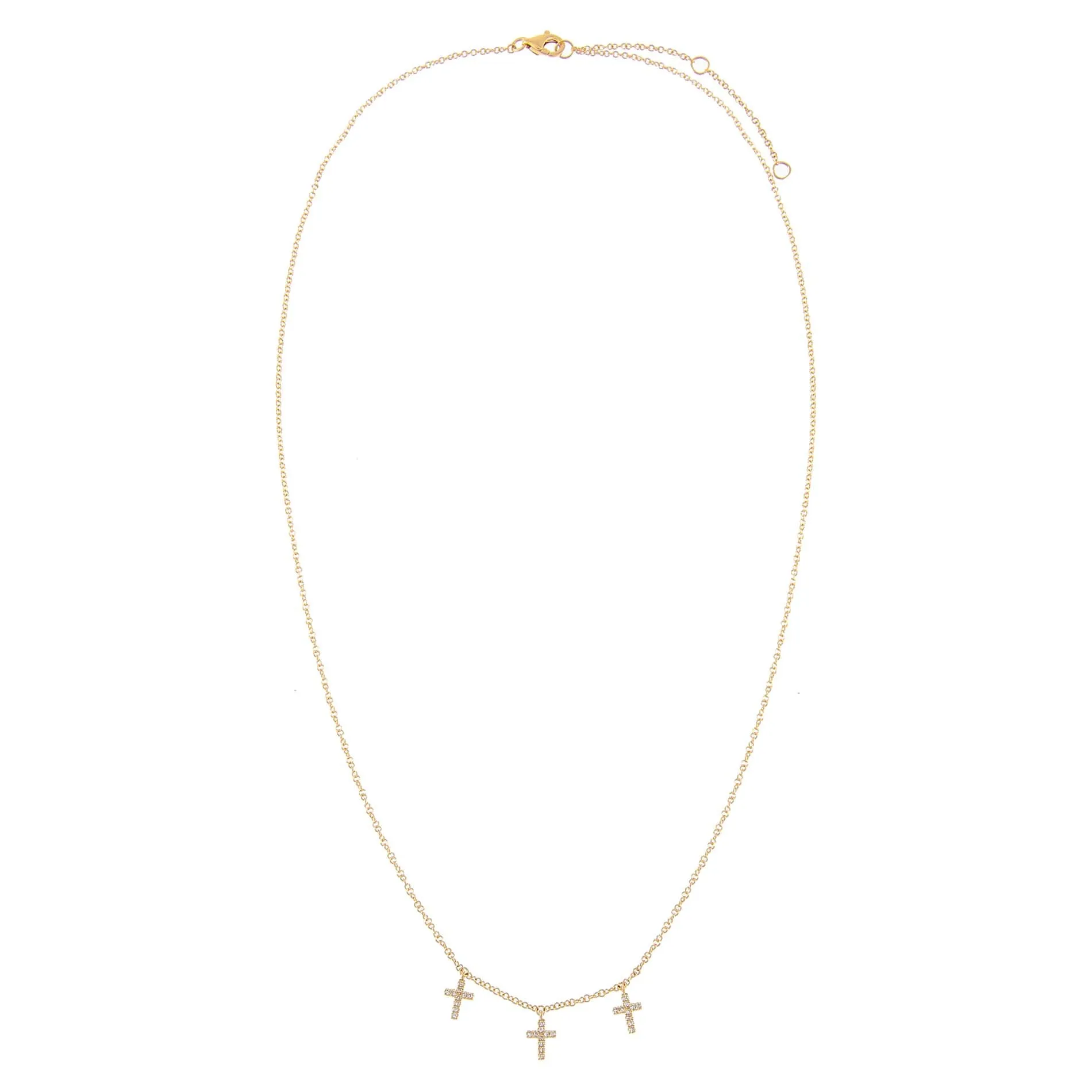 Triple Diamond Cross Necklace 14K