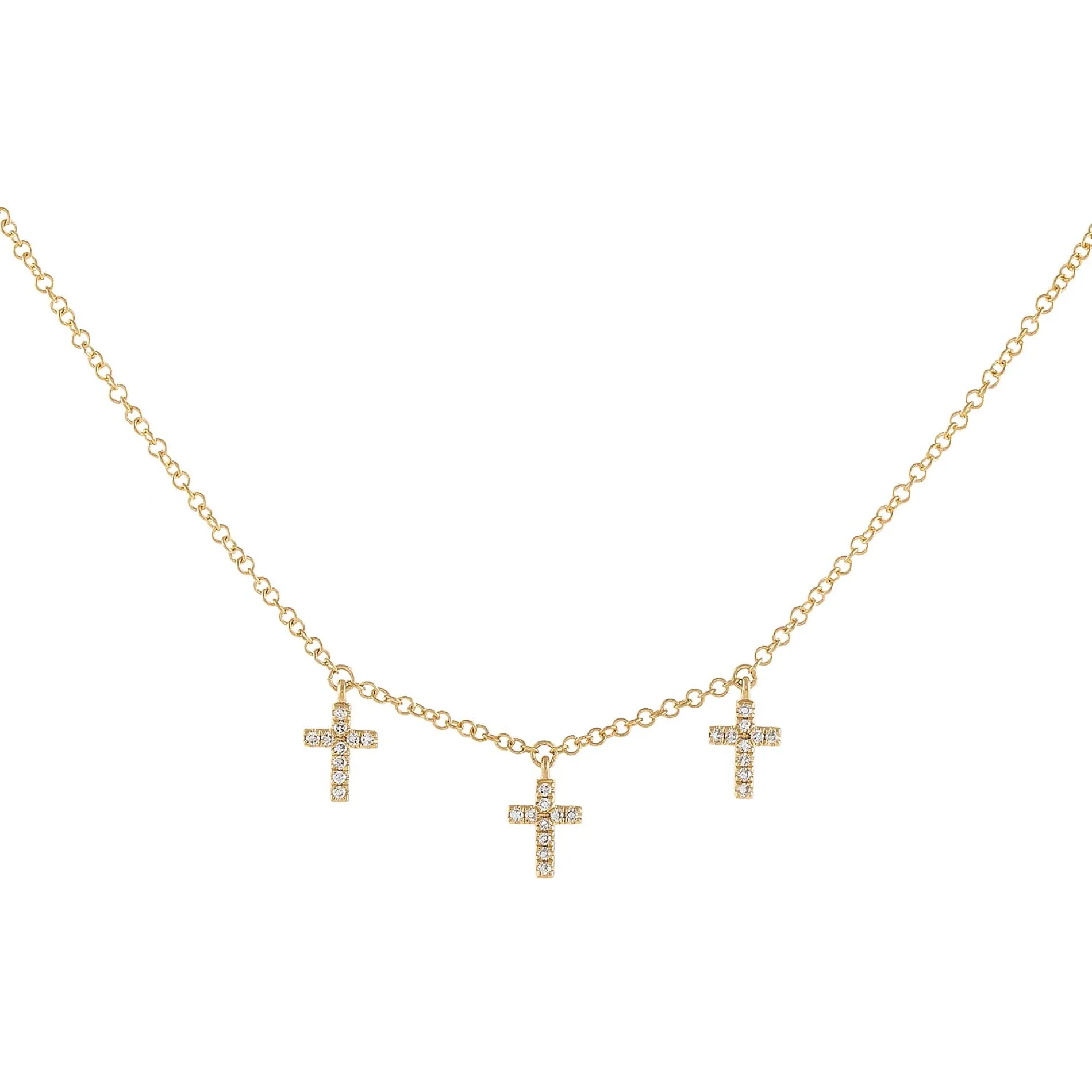 Triple Diamond Cross Necklace 14K