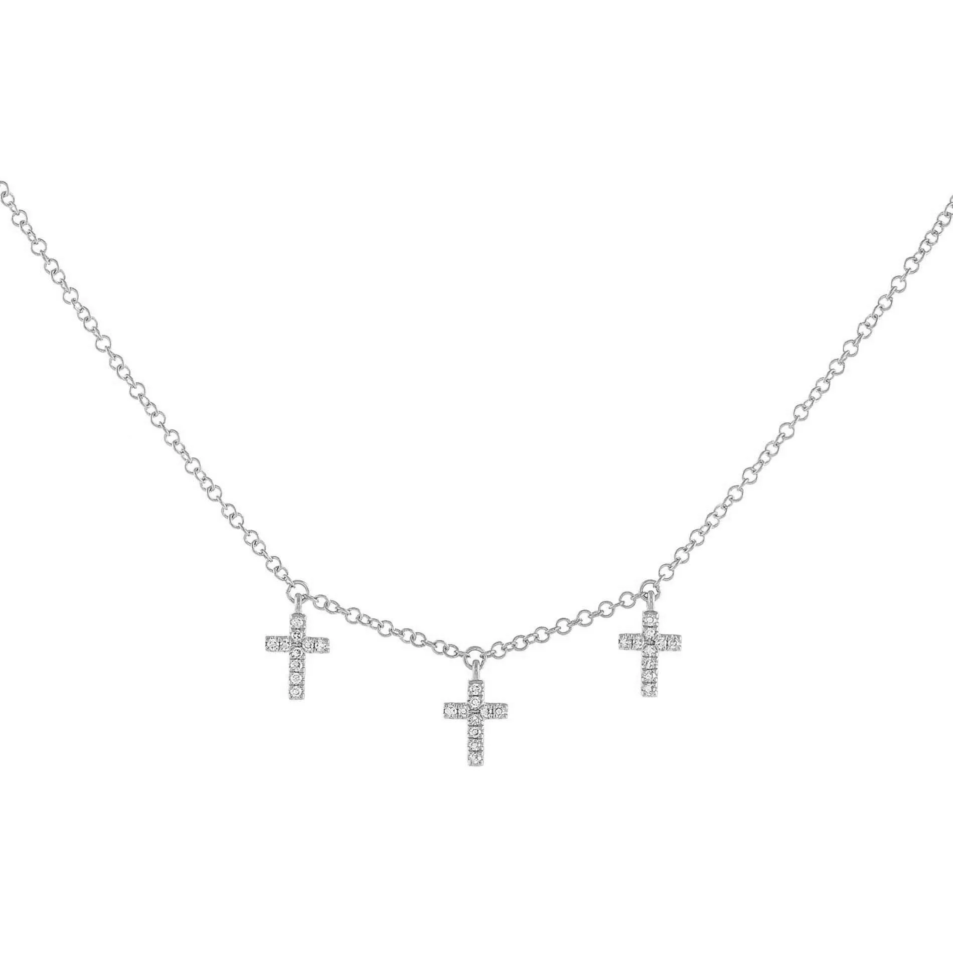 Triple Diamond Cross Necklace 14K