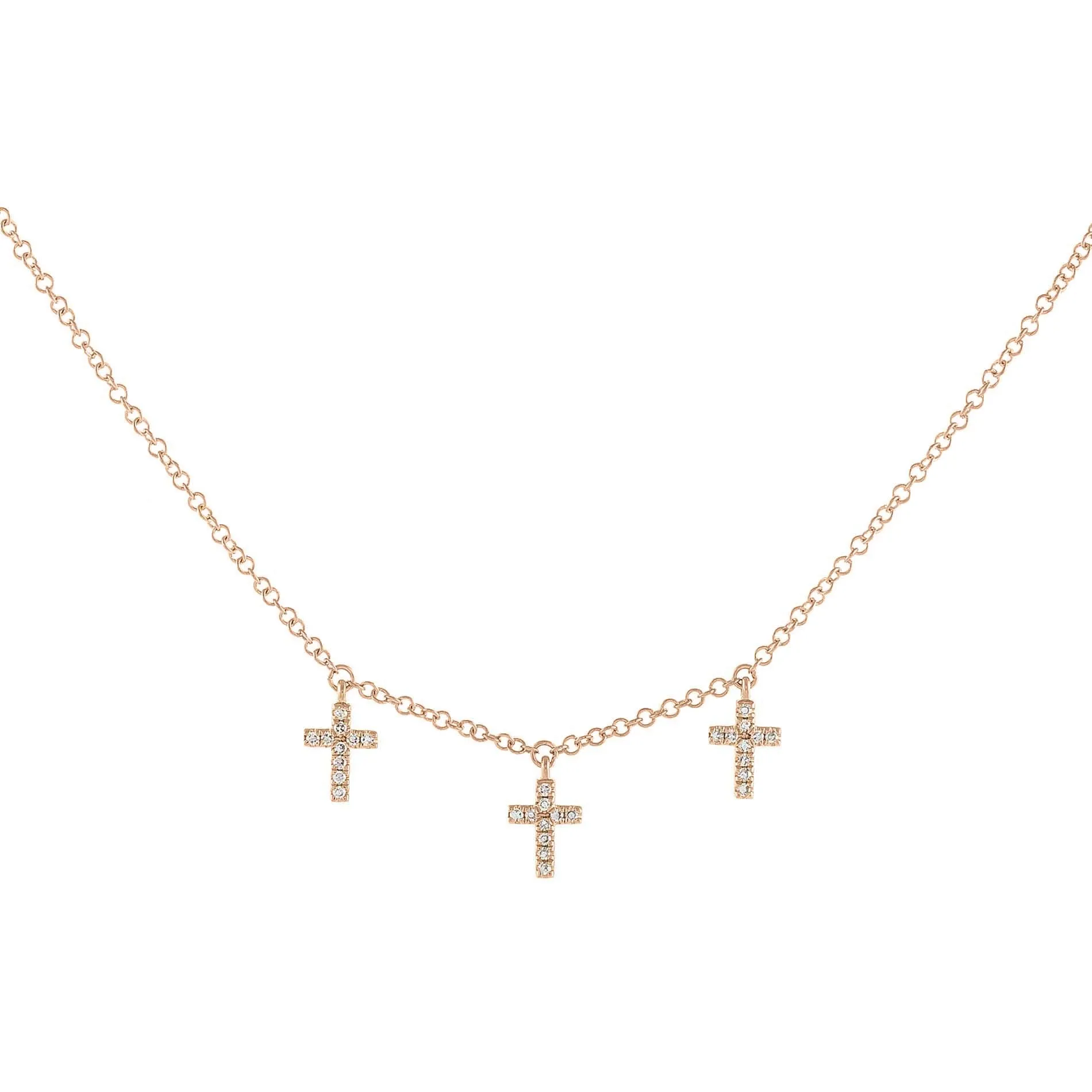 Triple Diamond Cross Necklace 14K