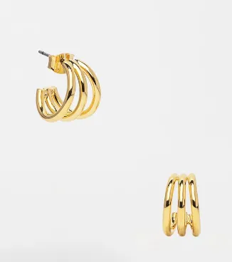 Triple Hoop Gold Color Earrings
