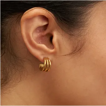 Triple Hoop Gold Color Earrings