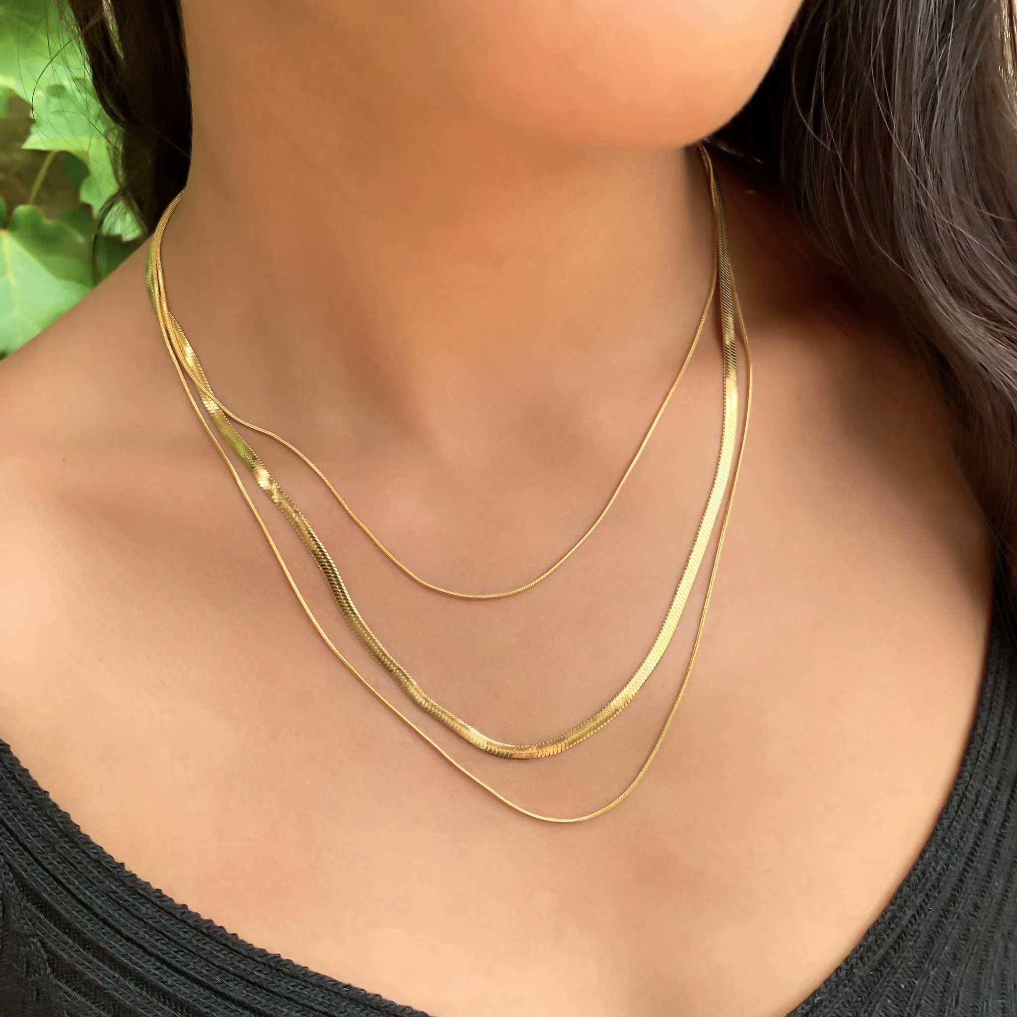 Triple Layered Herringbone Chain Necklace