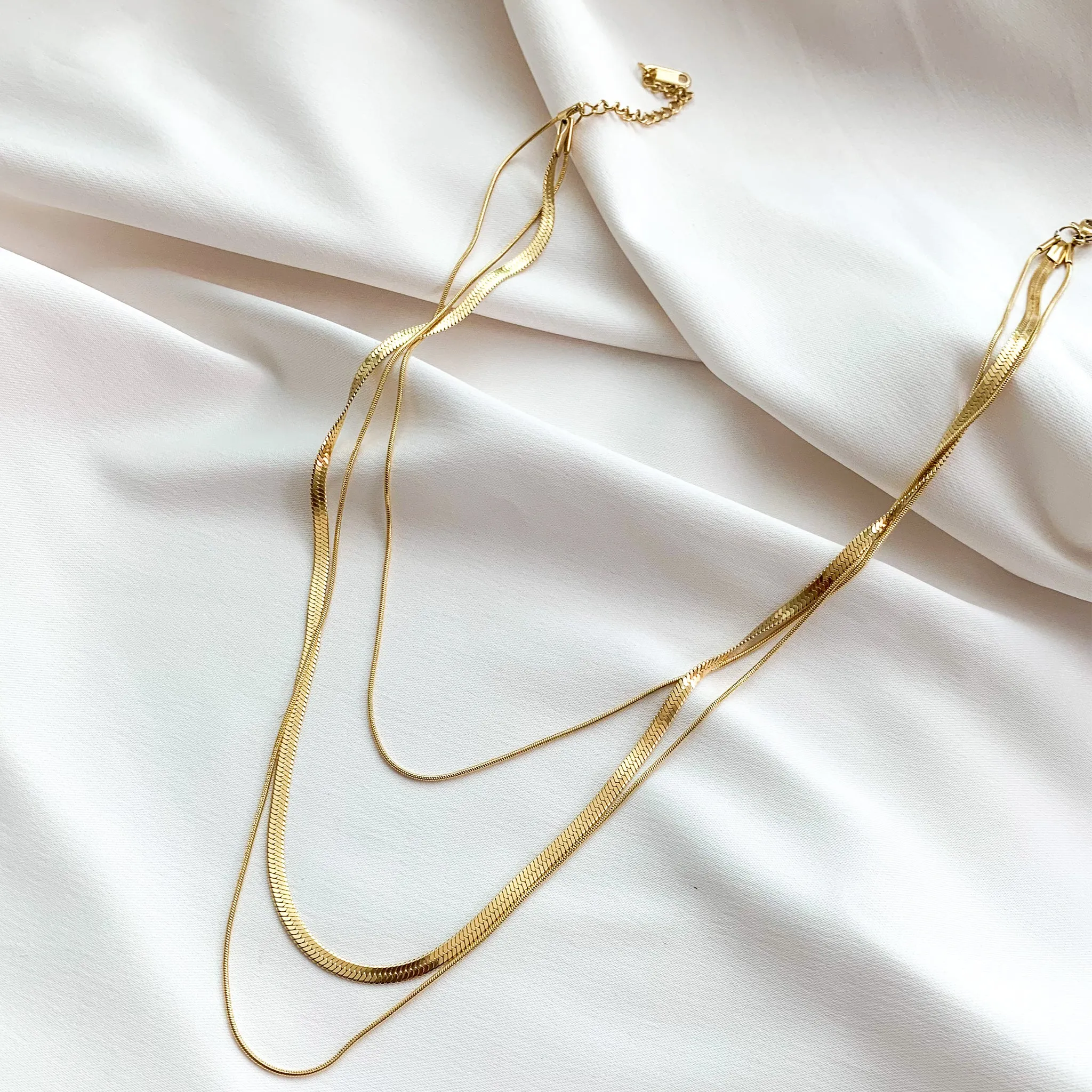 Triple Layered Herringbone Chain Necklace