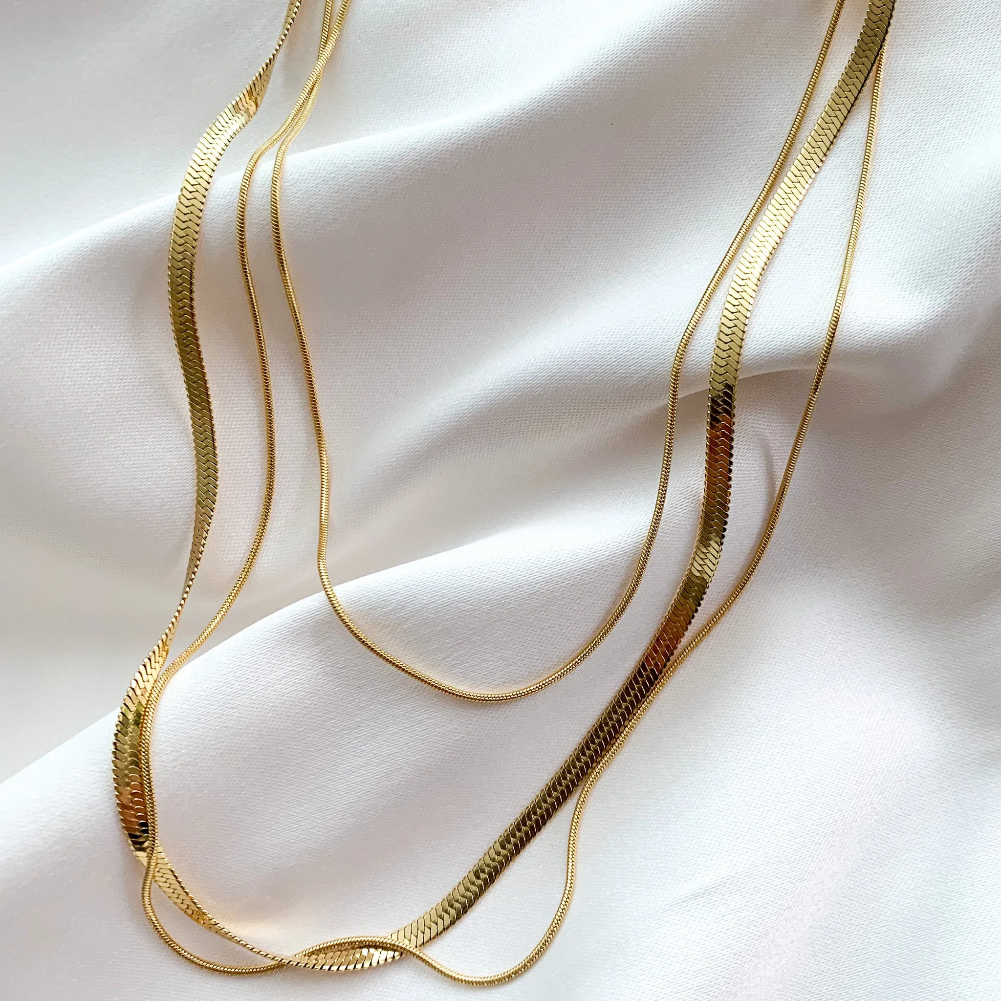 Triple Layered Herringbone Chain Necklace