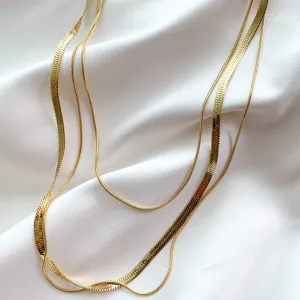 Triple Layered Herringbone Chain Necklace
