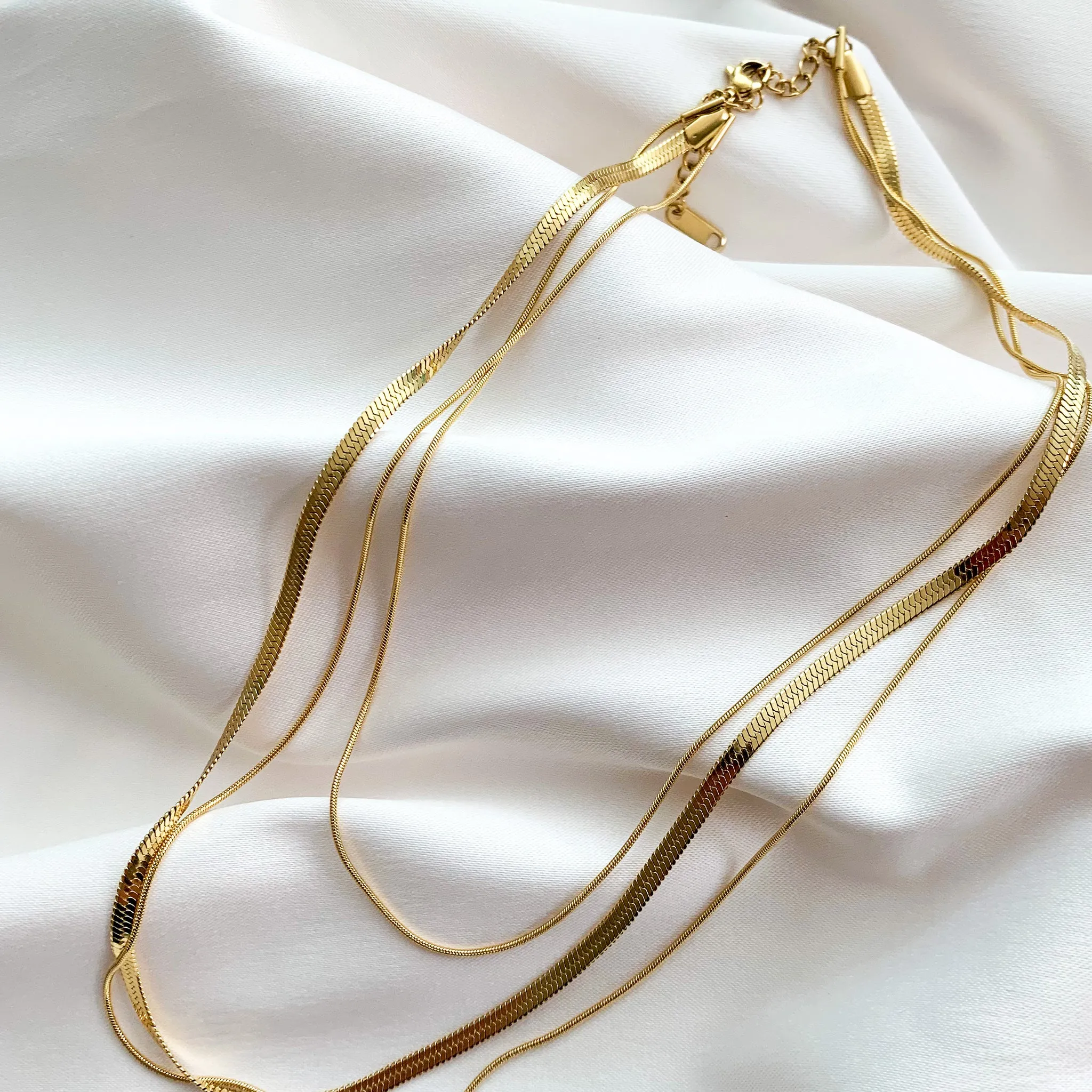 Triple Layered Herringbone Chain Necklace