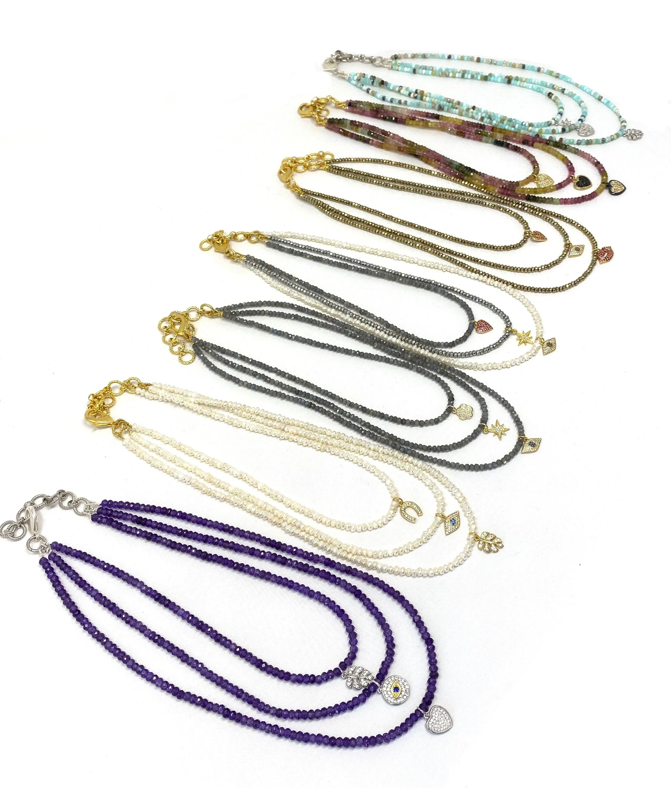 Triple Strand Semi Precious Gemstone Necklaces