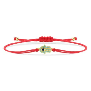Turquoise Gold Hamsa Charm Red String Protection Bracelet