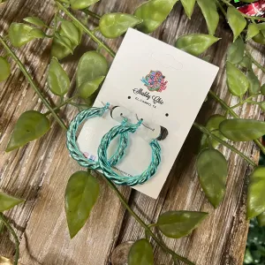 Twisted Hoop Earrings - Light Blue