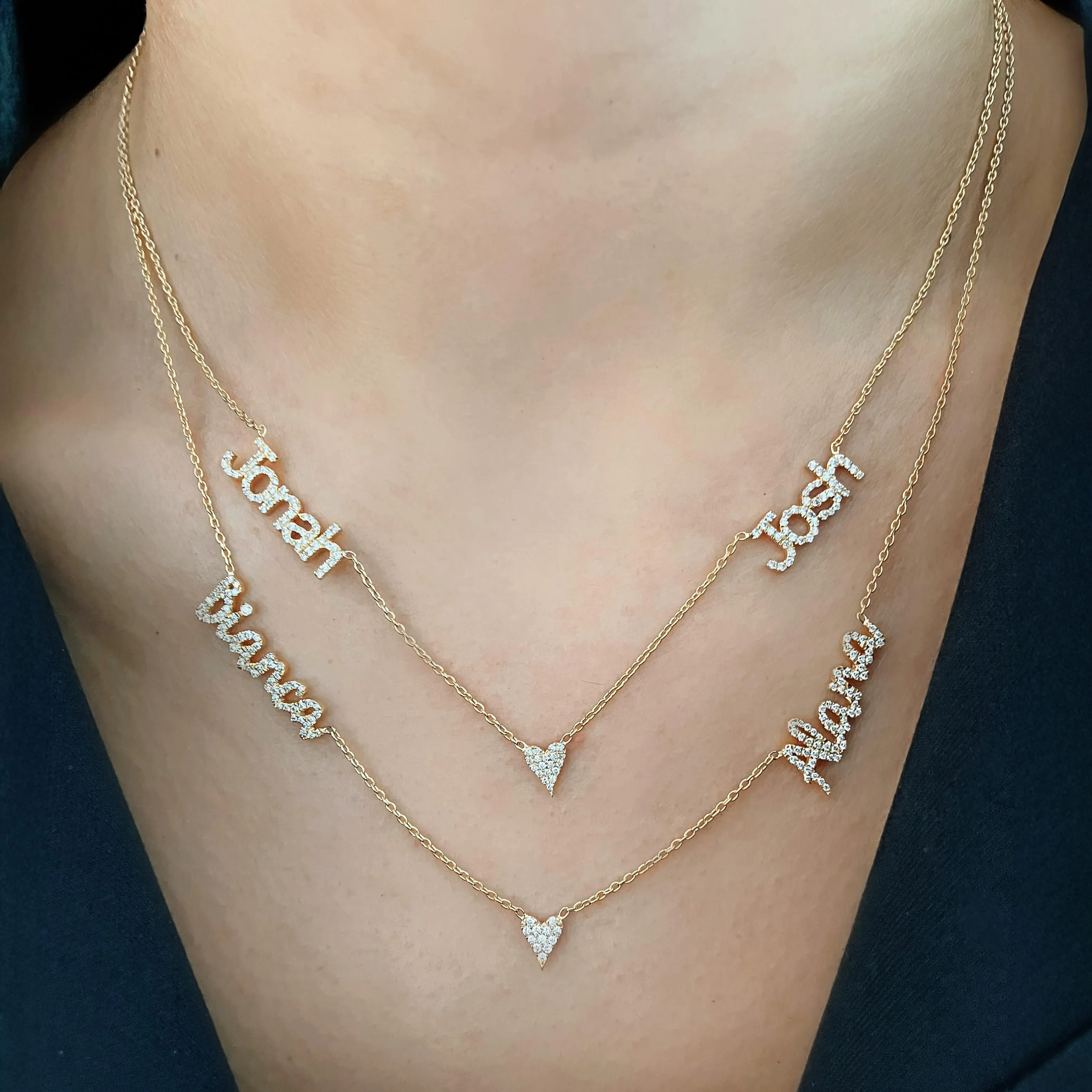 Two Diamond Names and Charm Necklace