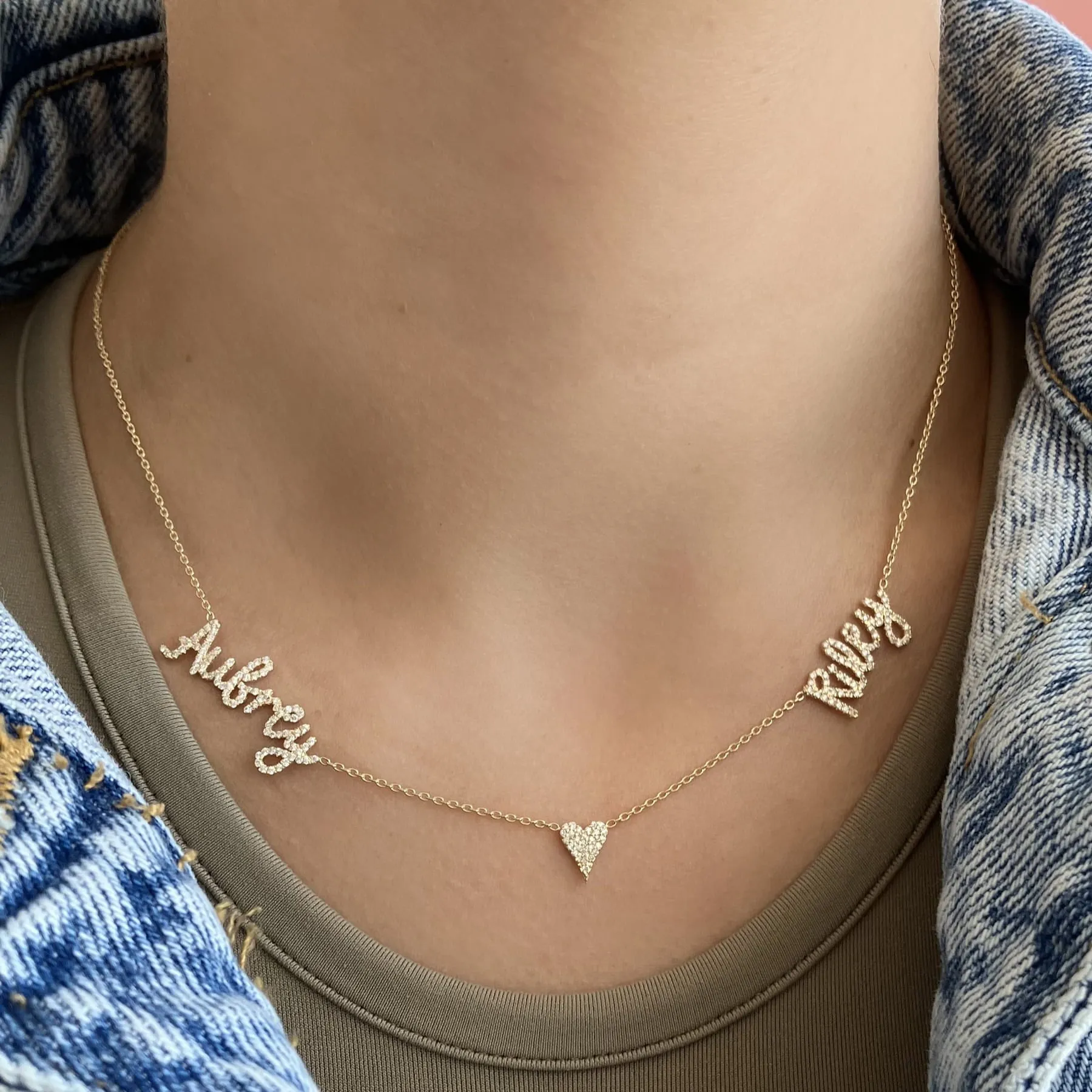 Two Diamond Names and Charm Necklace