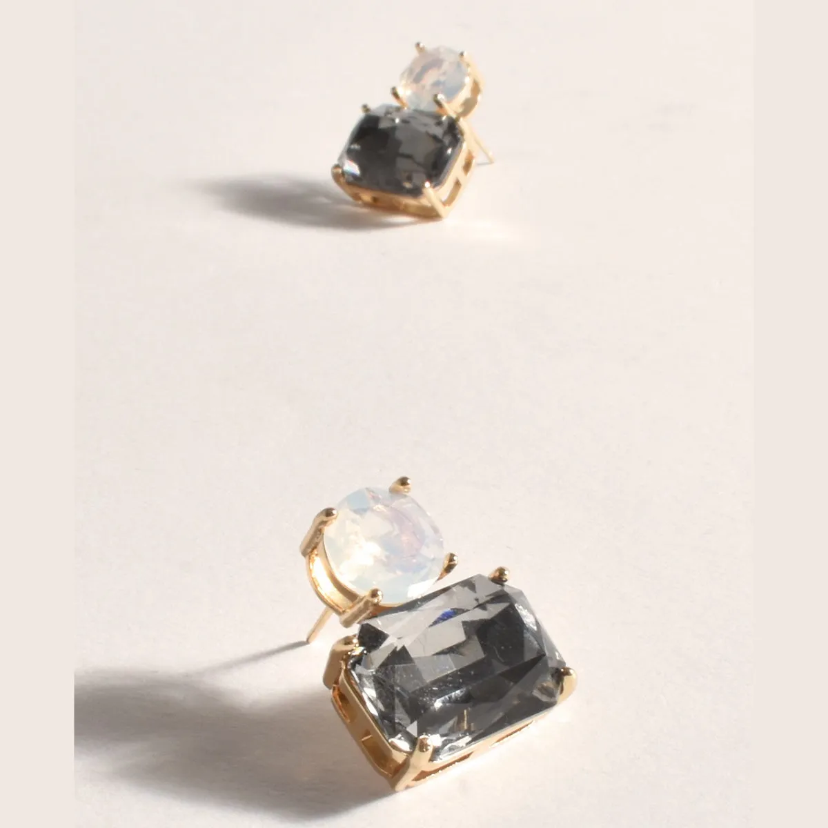 Two Tone Jewel Stud Earrings (Opal/Smoke)