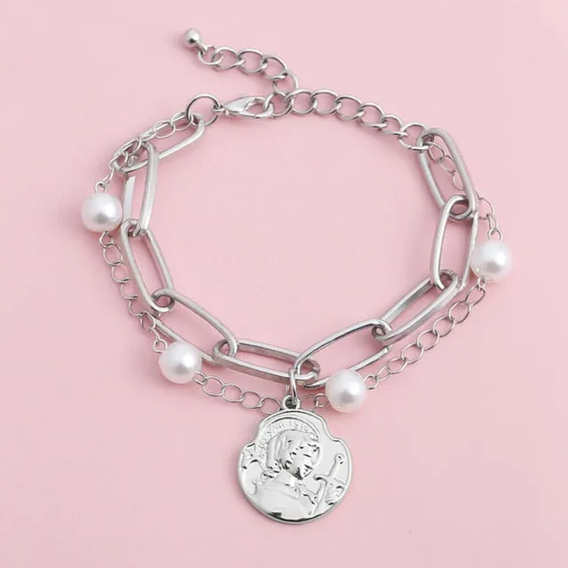 Unique Pearl Bangle Bracelet for Women Chain Women Anniverssary Jewelry