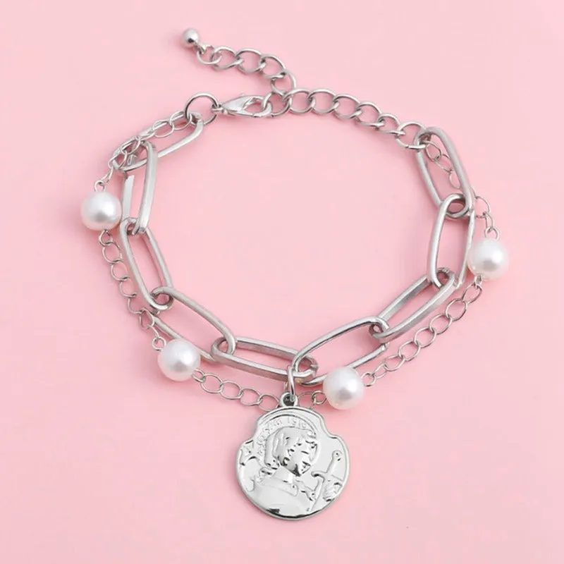 Unique Pearl Bangle Bracelet for Women Chain Women Anniverssary Jewelry