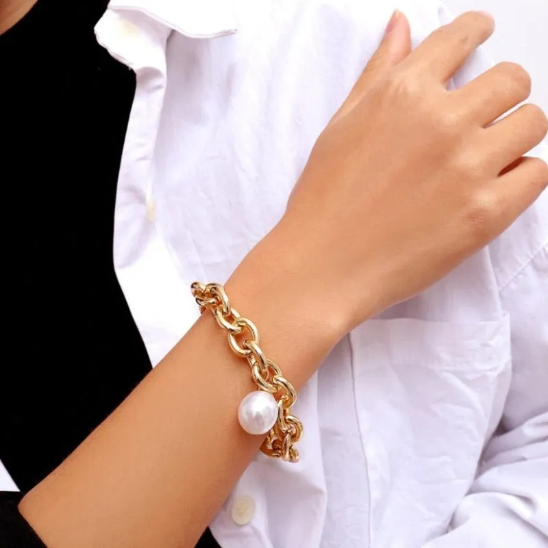 Unique Pearl Bangle Bracelet for Women Chain Women Anniverssary Jewelry
