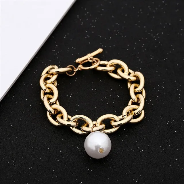 Unique Pearl Bangle Bracelet for Women Chain Women Anniverssary Jewelry