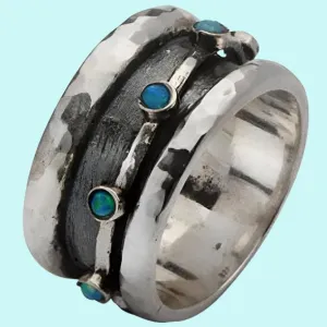 Unisex spinner ring sterling silver cz / opal