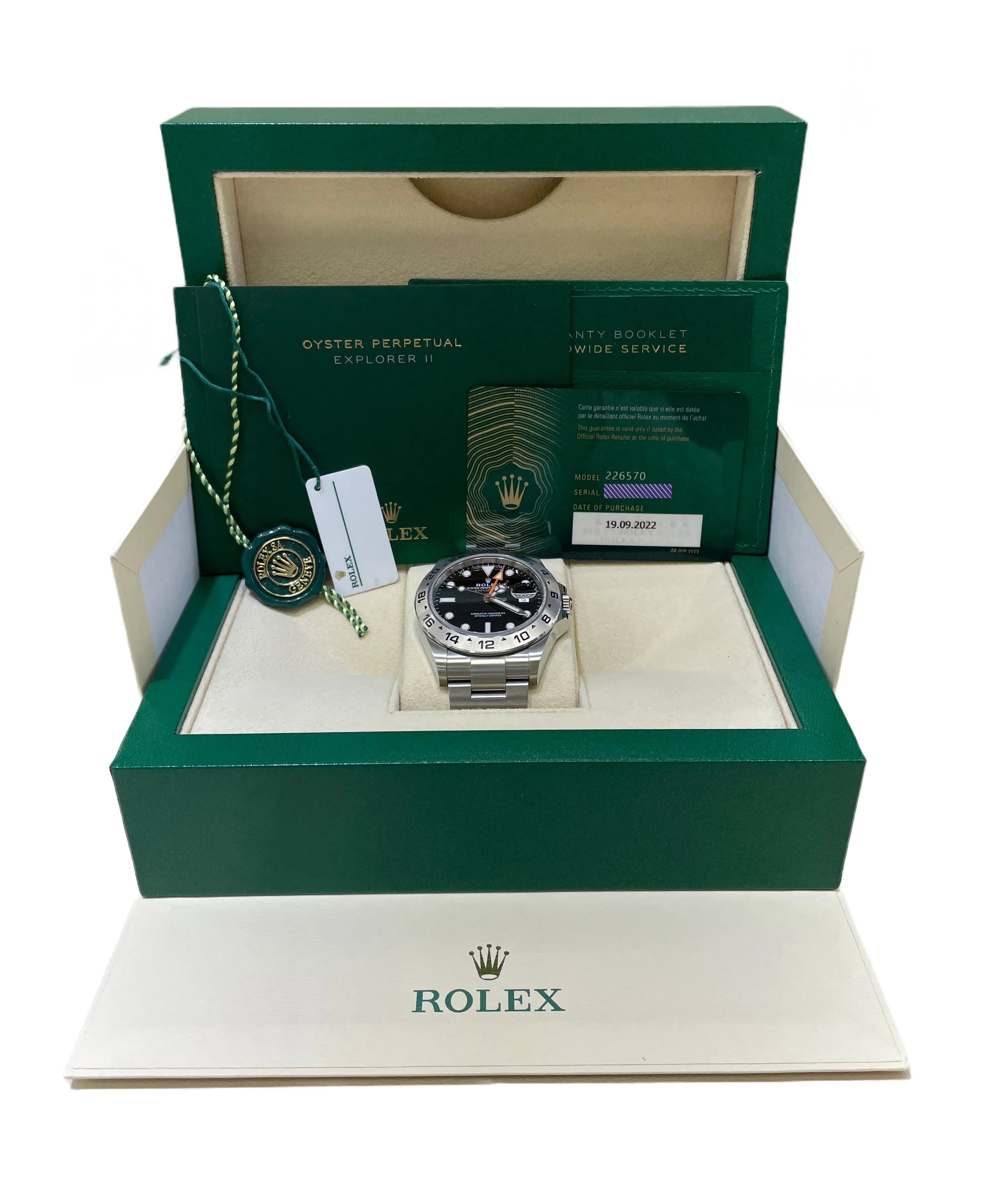 UNPOL. 2022 Rolex Explorer II Black Stainless Steel 42mm Date Watch 226570 B&P