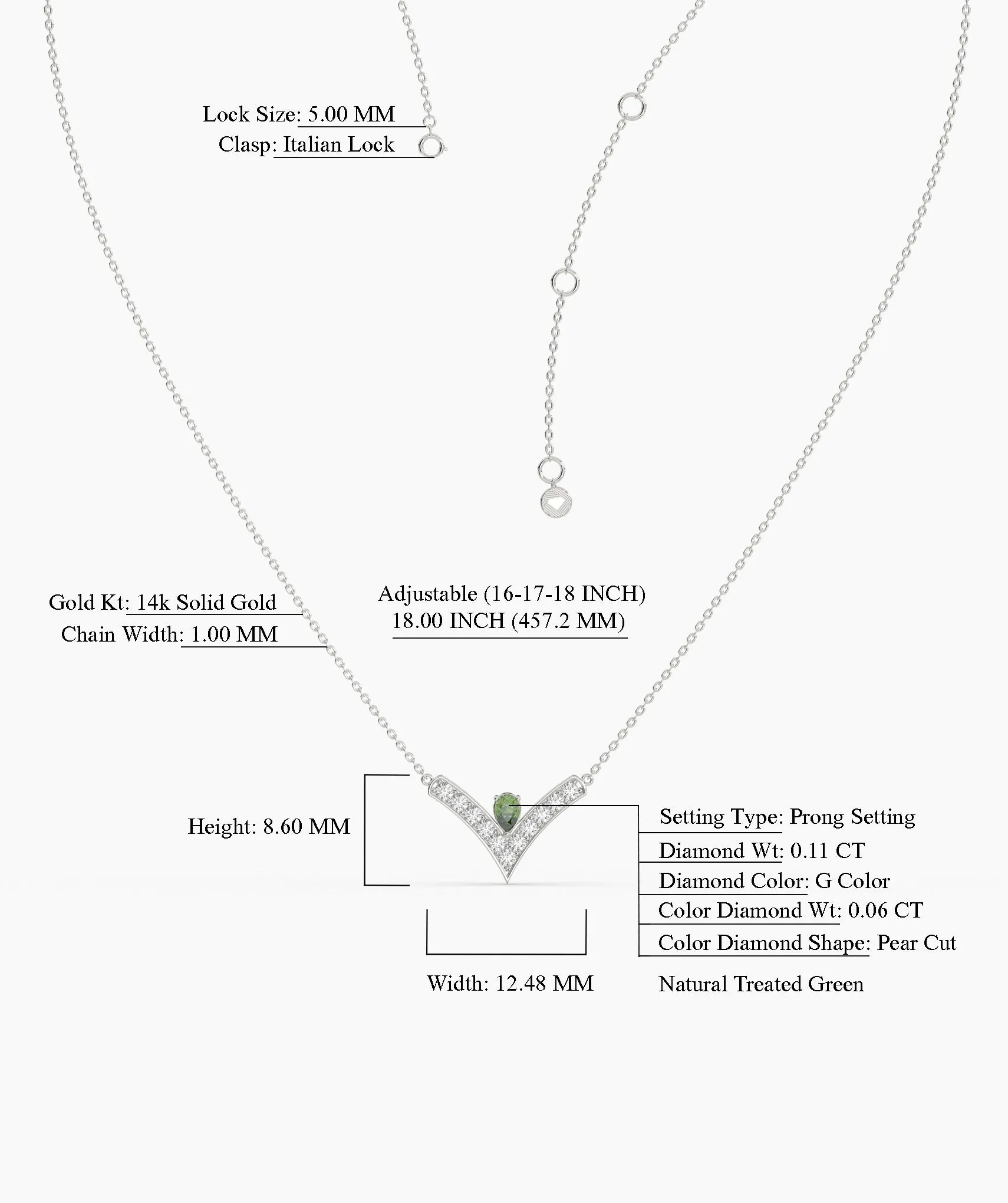 V-Shaped Diamond & Green Gemstone Necklace