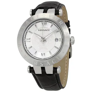 Versace V-Race Silver Dial Men's Leather Watch VCL080017