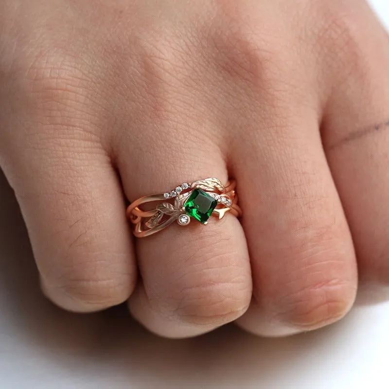 Vintage Emerald Gemstone Ring Women Band Engagement Jewelry