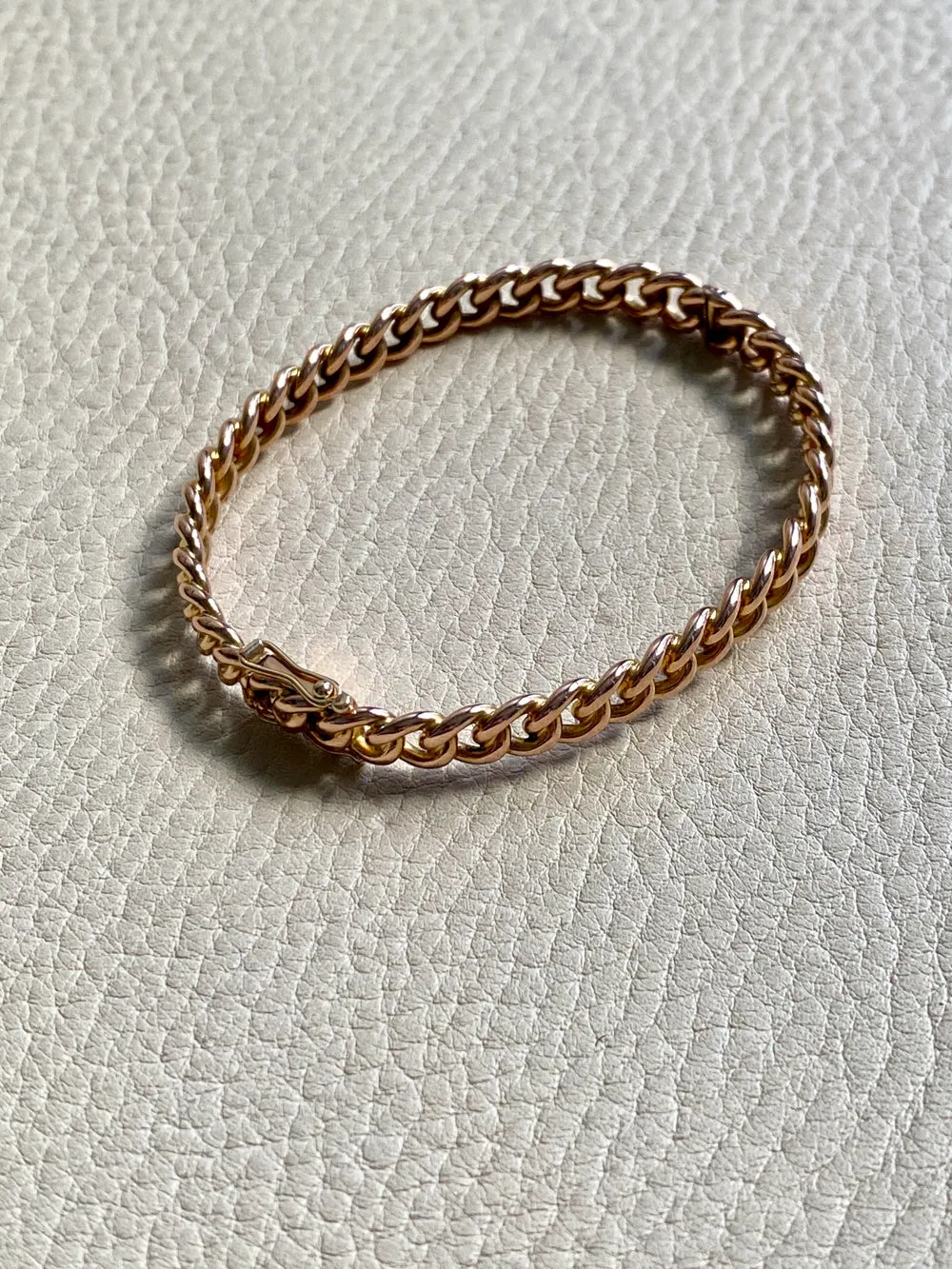 Vintage Rigid Curb Link Hinged Bangle Bracelet in Rosy 14k Gold - 6.75 inch interior