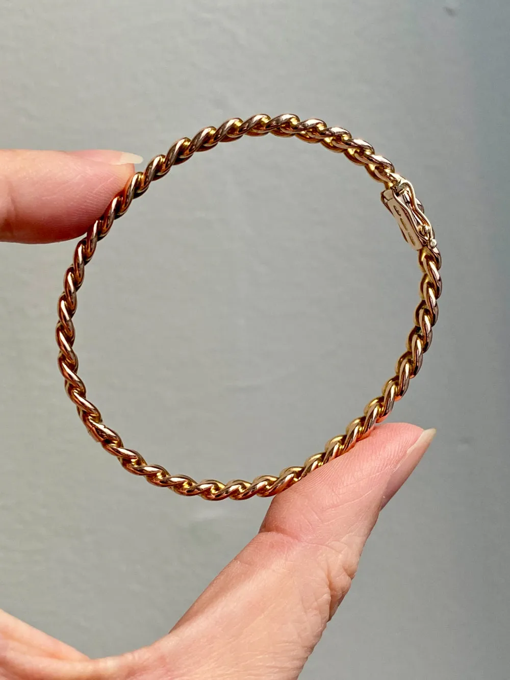 Vintage Rigid Curb Link Hinged Bangle Bracelet in Rosy 14k Gold - 6.75 inch interior