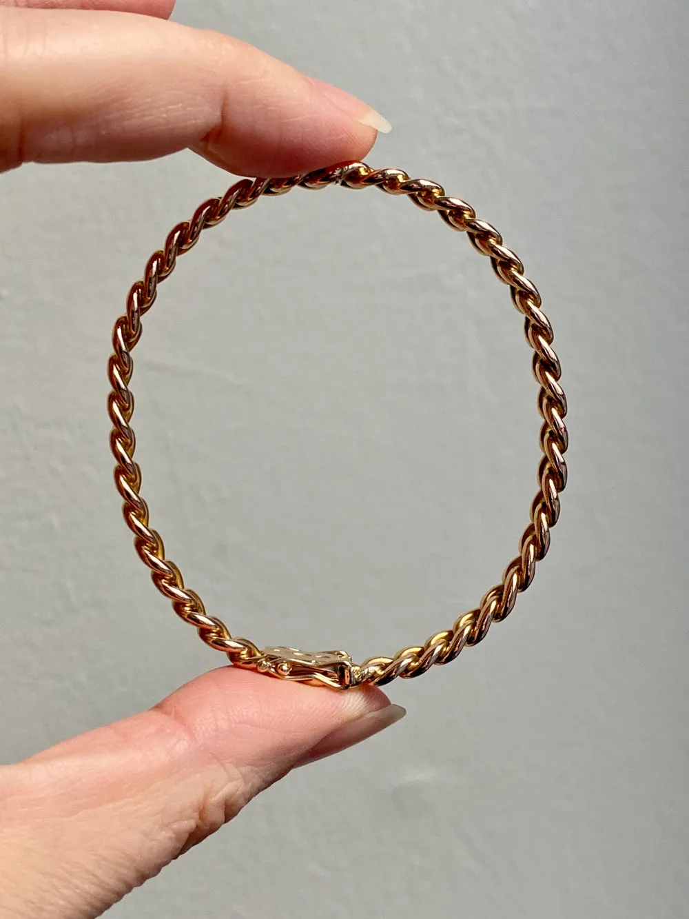 Vintage Rigid Curb Link Hinged Bangle Bracelet in Rosy 14k Gold - 6.75 inch interior