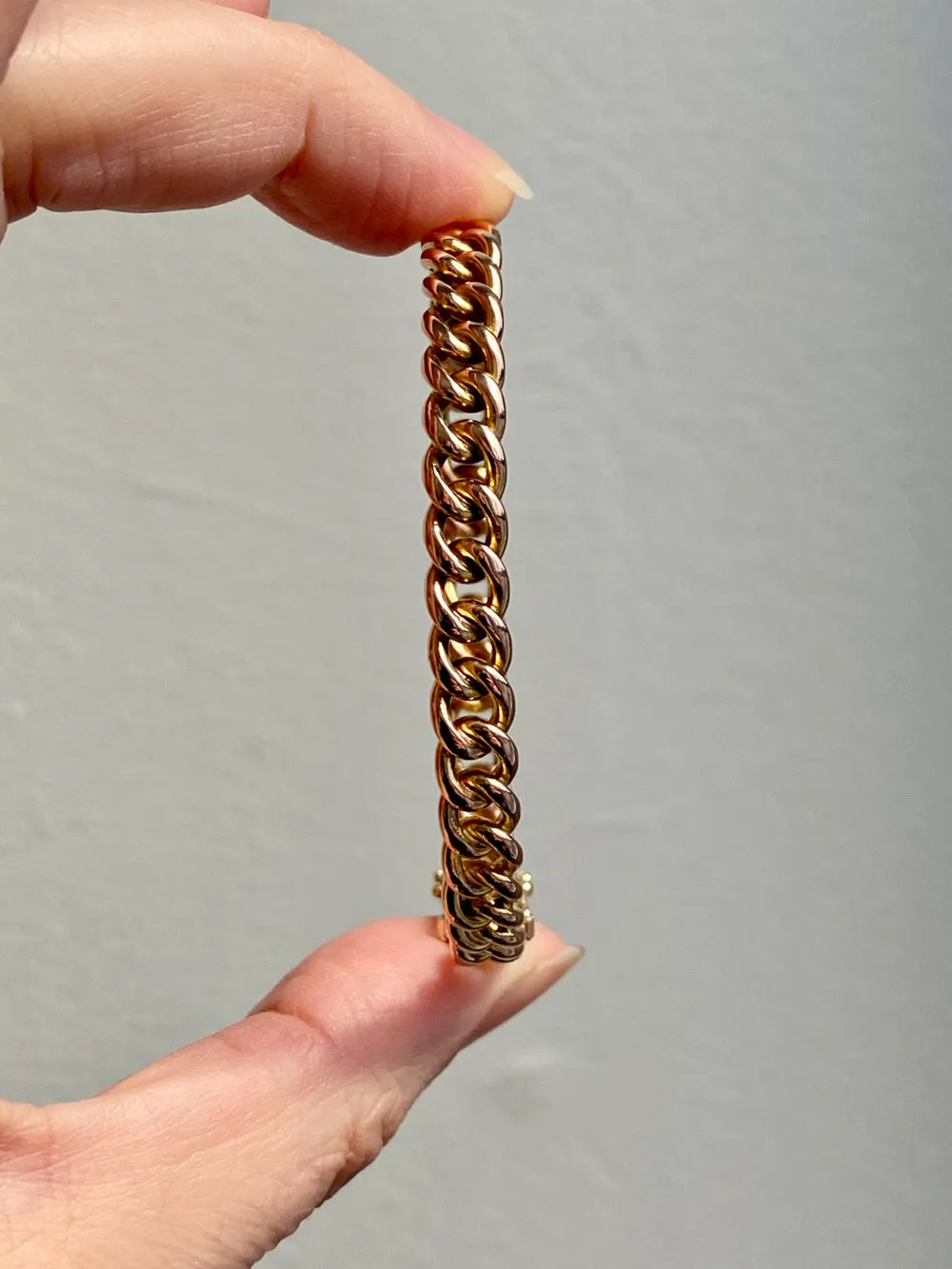 Vintage Rigid Curb Link Hinged Bangle Bracelet in Rosy 14k Gold - 6.75 inch interior