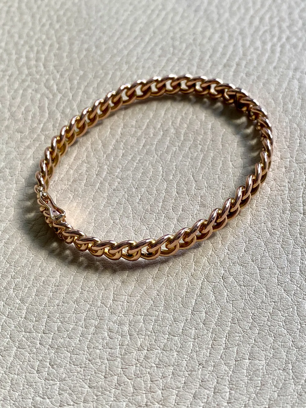 Vintage Rigid Curb Link Hinged Bangle Bracelet in Rosy 14k Gold - 6.75 inch interior