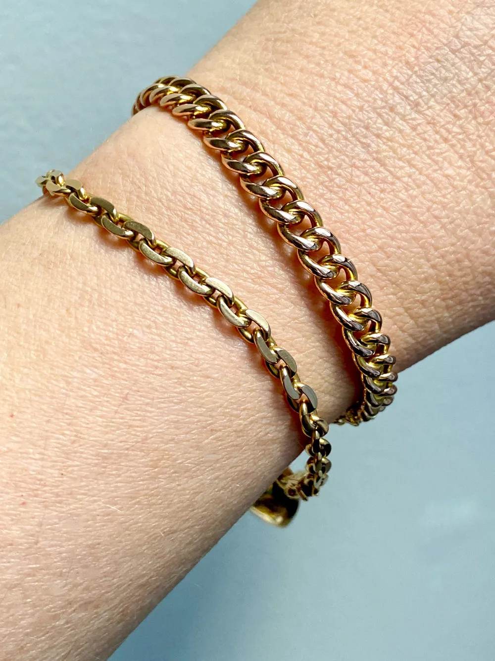 Vintage Rigid Curb Link Hinged Bangle Bracelet in Rosy 14k Gold - 6.75 inch interior