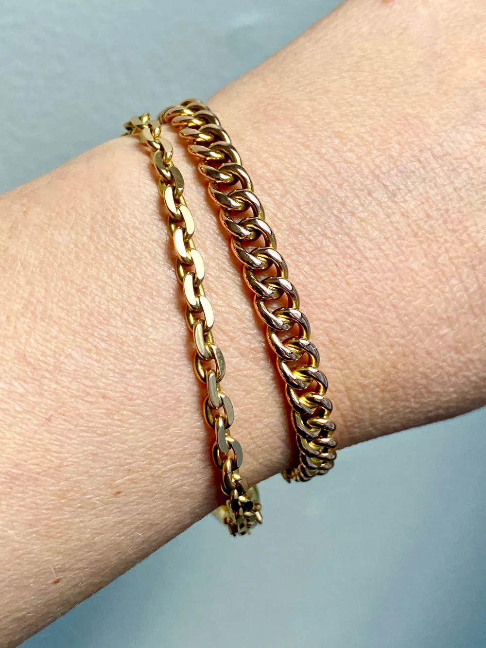 Vintage Rigid Curb Link Hinged Bangle Bracelet in Rosy 14k Gold - 6.75 inch interior