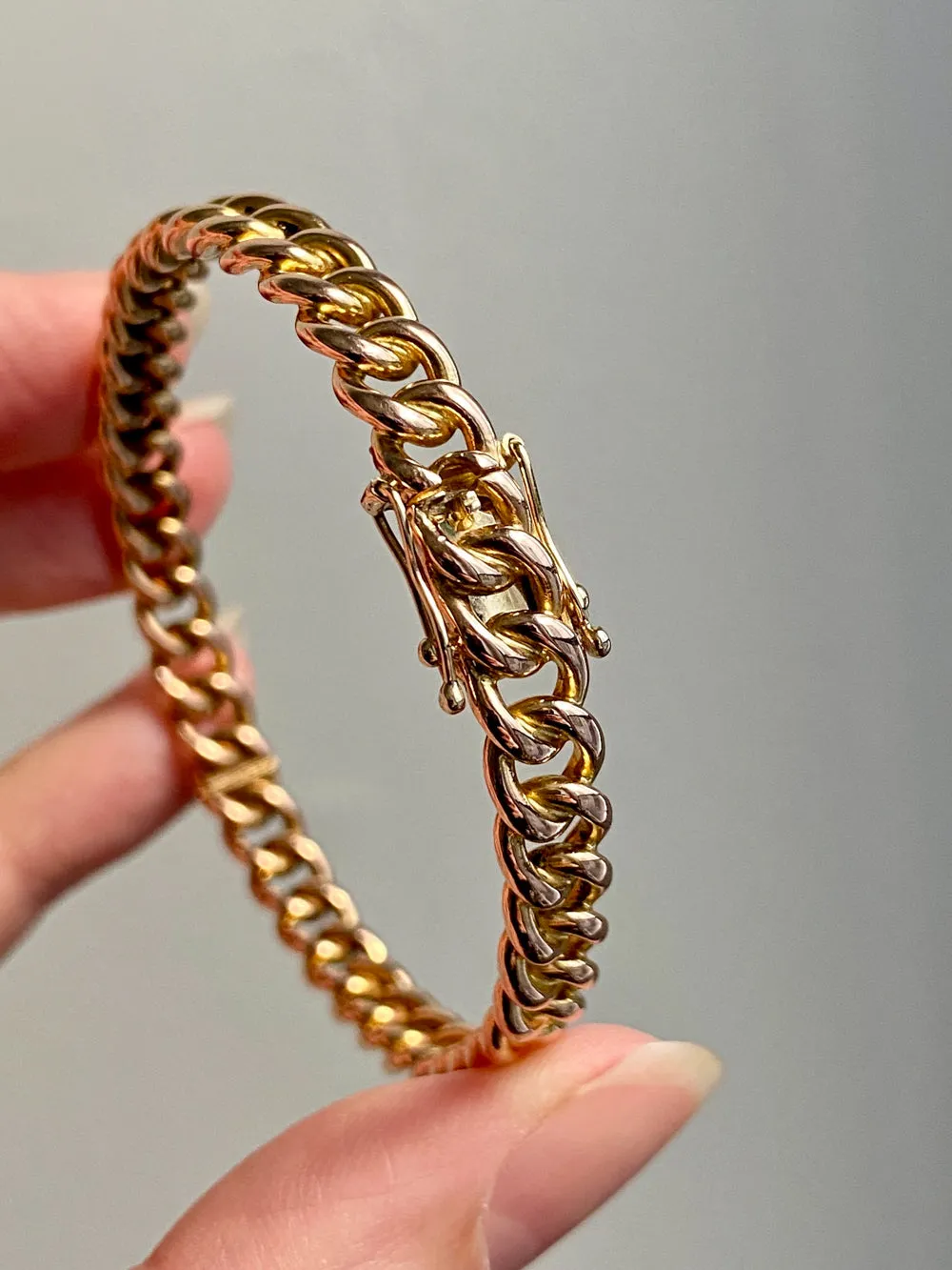 Vintage Rigid Curb Link Hinged Bangle Bracelet in Rosy 14k Gold - 6.75 inch interior