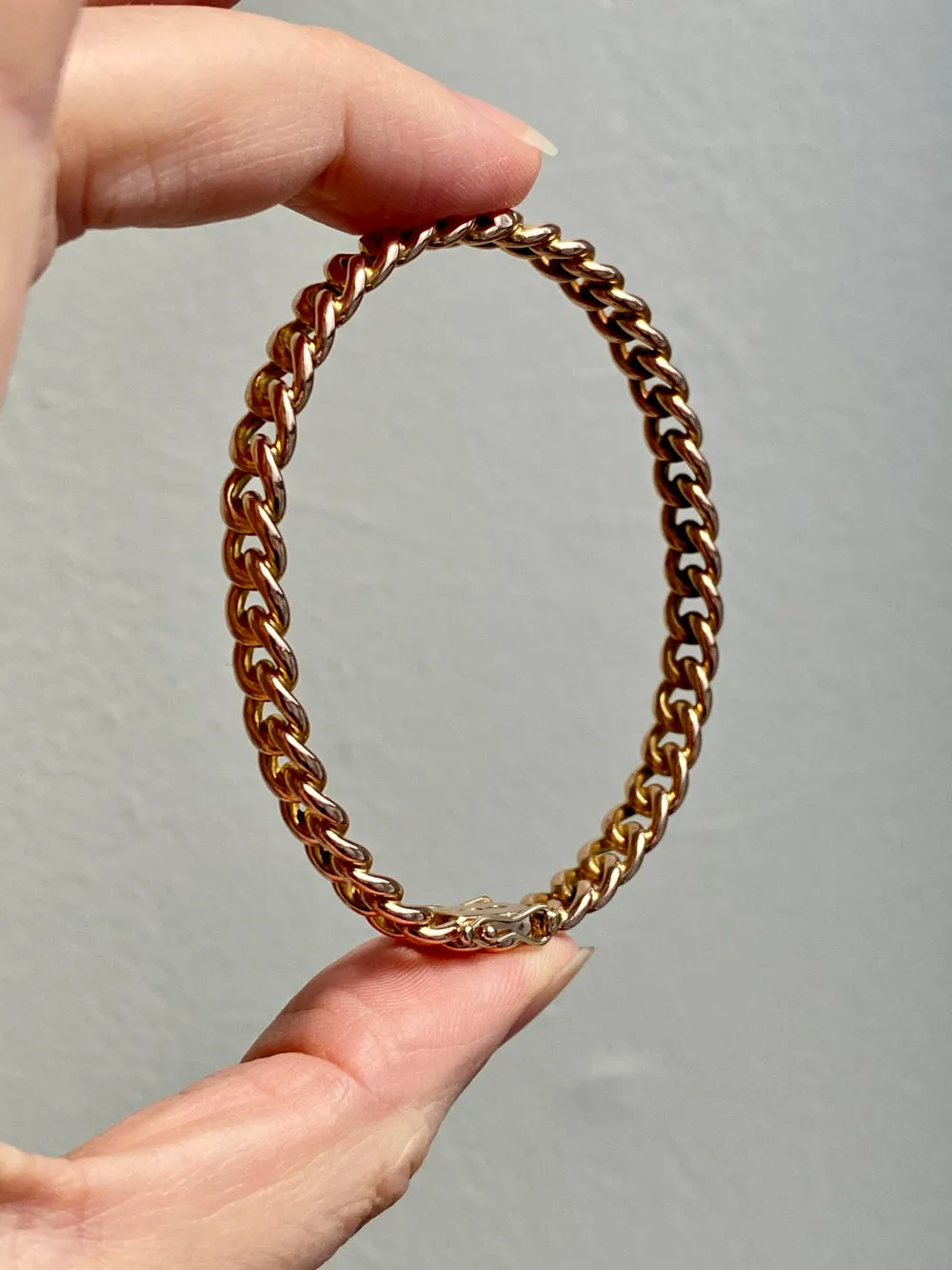 Vintage Rigid Curb Link Hinged Bangle Bracelet in Rosy 14k Gold - 6.75 inch interior