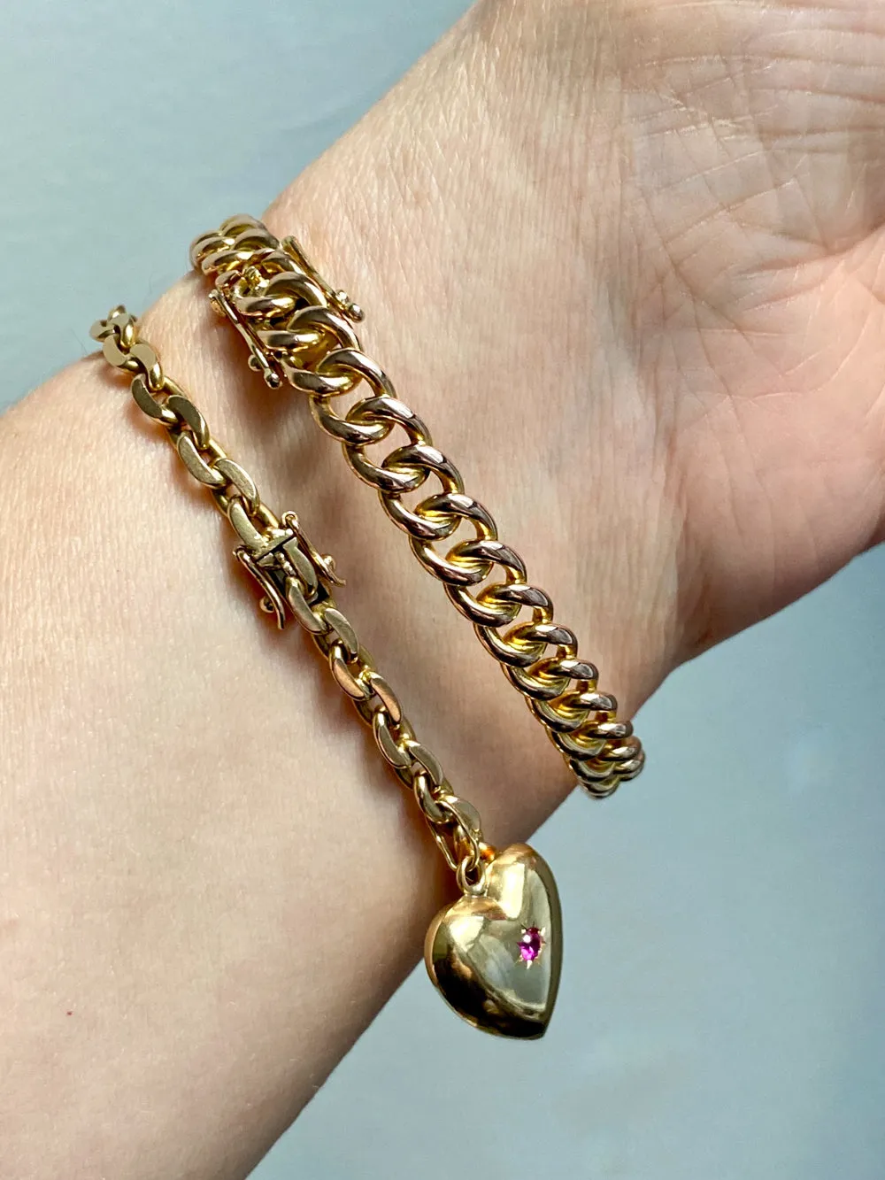 Vintage Rigid Curb Link Hinged Bangle Bracelet in Rosy 14k Gold - 6.75 inch interior