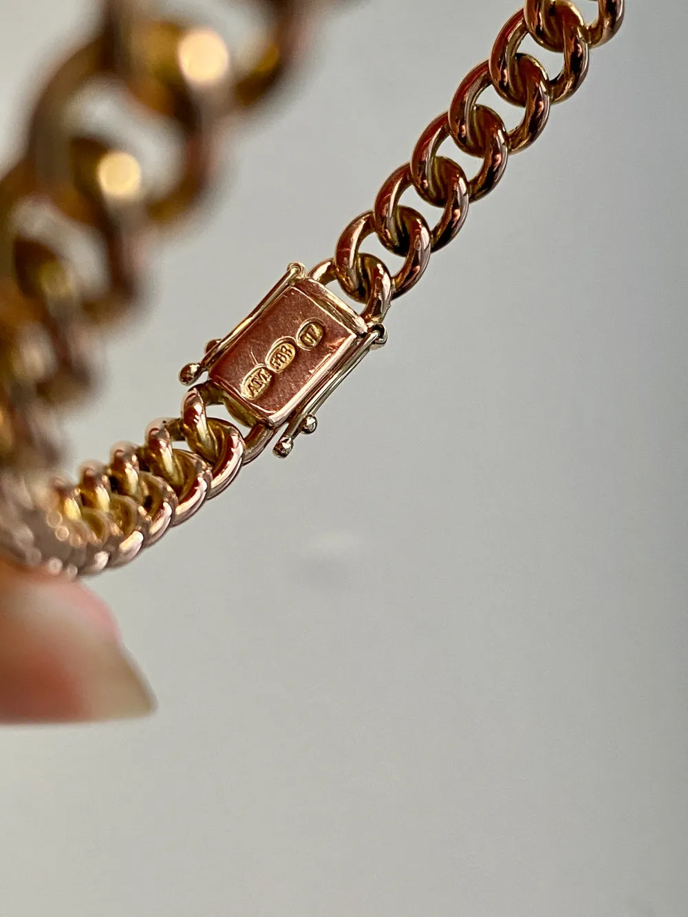 Vintage Rigid Curb Link Hinged Bangle Bracelet in Rosy 14k Gold - 6.75 inch interior