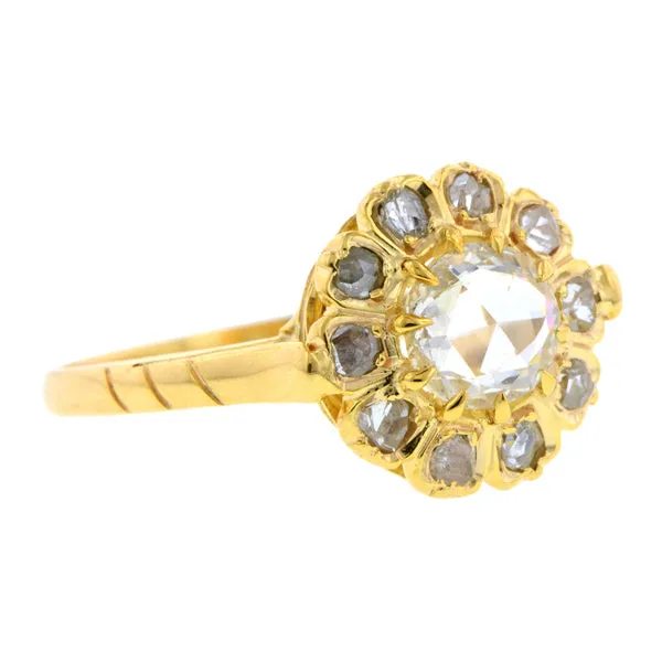 Vintage Rose Cut Diamond Flowerhead Ring